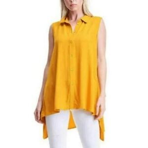 Fever Sleeveless Button Front Top Womens Medium Mustard Yellow